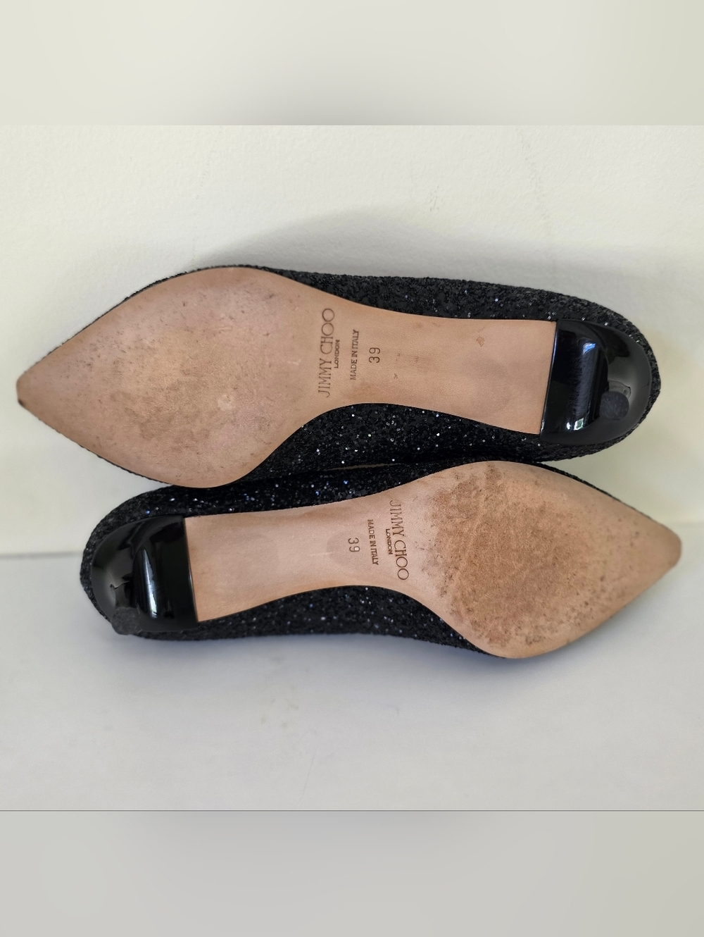 Jimmy Choo Black Glitter Pumps EU 39 US 8.5 Wedding Prom Graduation Heels - Picture 6 of 12